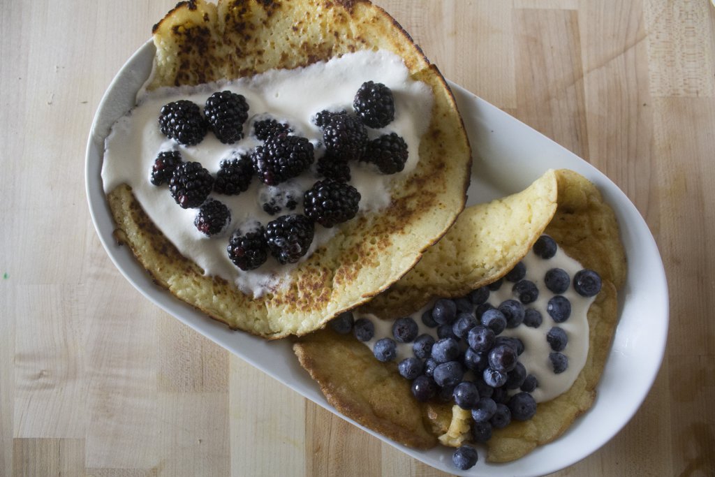 Irish Pancakes with Maple Crema and Fresh Fruit Birch Benders Recipes