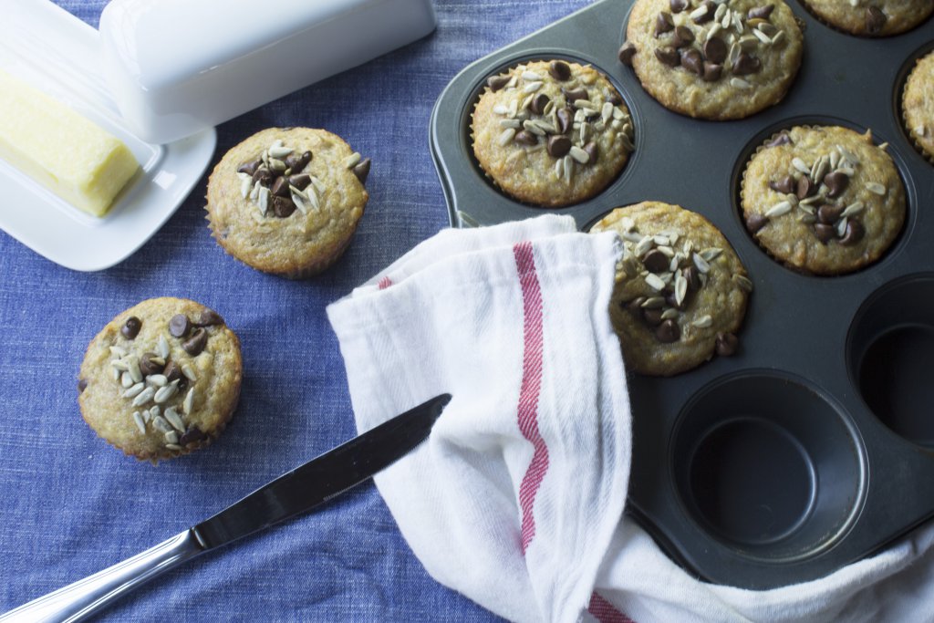 Banana Sunflower Muffins with Chocolate Chips - Birch Benders Recipes